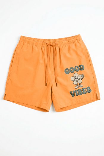 Ανδρικό Μαγιό σε Πορτοκαλί Χρώμα με σχέδιο Good Vibes Character
