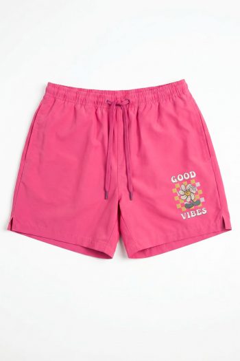 Ανδρικό Μαγιό σε Φούξια Χρώμα με σχέδιο Good Vibes Checker