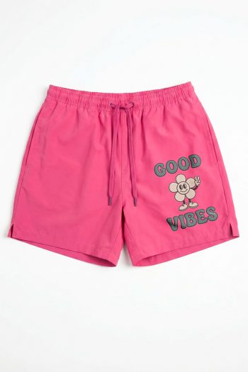Ανδρικό Μαγιό σε Φούξια Χρώμα με σχέδιο Good Vibes Character