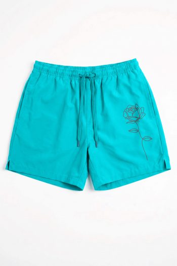 Ανδρικό Μαγιό σε Aqua Χρώμα, Black Rose Outline