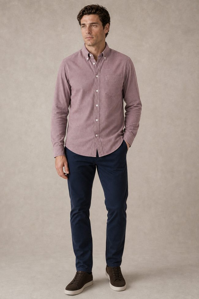 Ανδρικό Σετ Πουκάμισο Oxford Dusty Rose & Navy Chino
