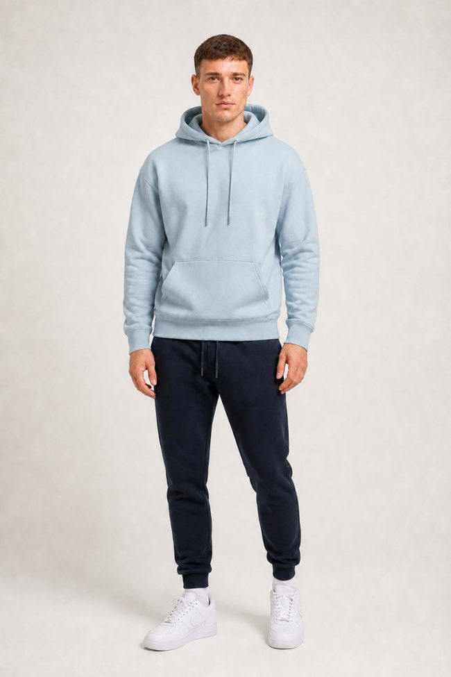 Ανδρικό Σετ Γαλάζιο Φούτερ με Κουκούλα & Navy Jogger