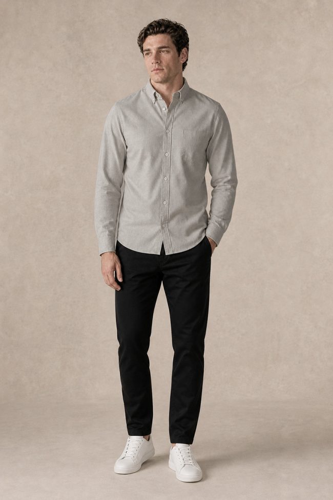 Ανδρικό Σετ Πουκάμισο Oxford Stone Beige & Μαύρο Chino