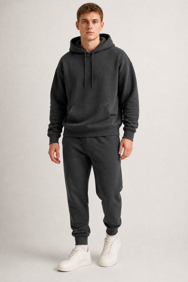 Ανδρικό Σετ Iron Gray Φούτερ με Κουκούλα & Iron Gray Jogger