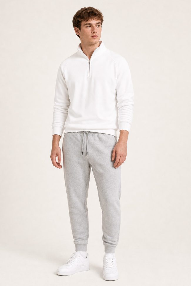 Ανδρικό Σετ Γκρι Φόρμας & Λευκού Φούτερ Half-Zip