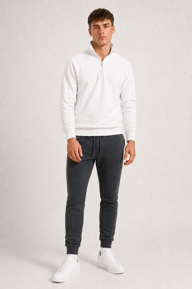 Ανδρικό Σετ Iron Gray Φόρμας & Λευκού Φούτερ Half-Zip