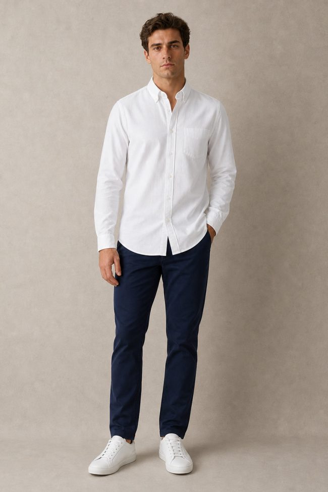Ανδρικό Σετ Πουκάμισο Oxford Λευκό & Navy Chino