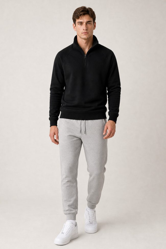 Ανδρικό Σετ Γκρι Φόρμας & Μαύρου Φούτερ Half-Zip