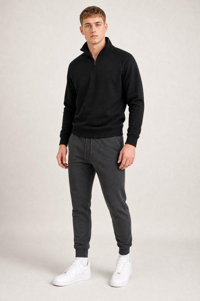 Ανδρικό Σετ Iron Gray Φόρμας & Μαύρου Φούτερ Half-Zip