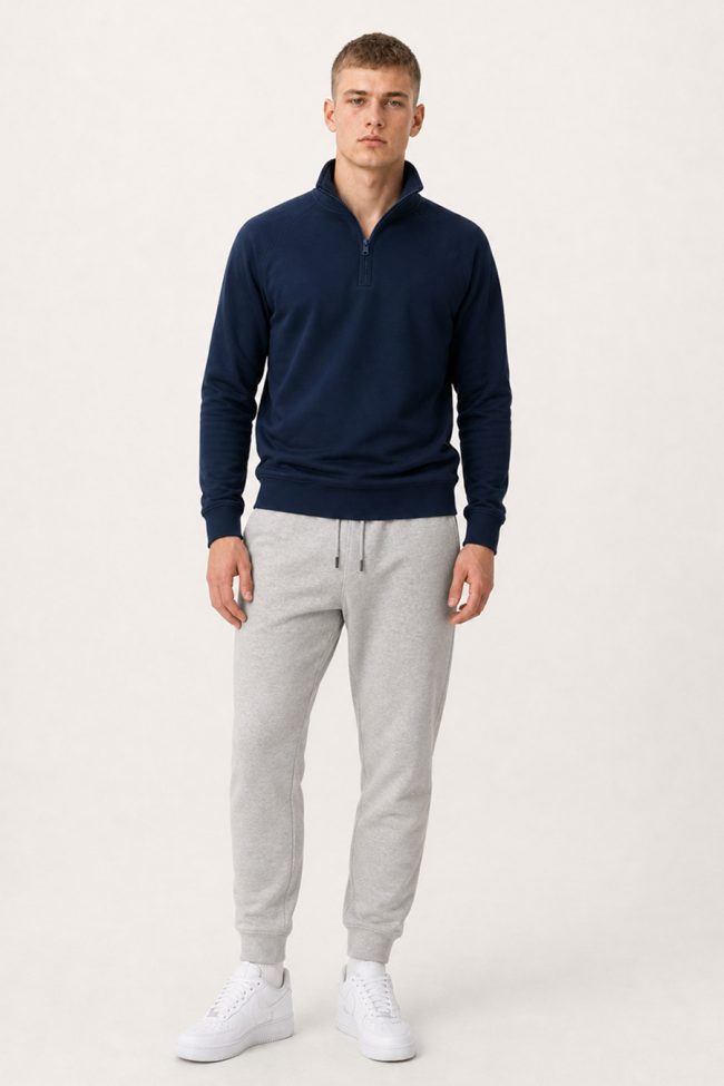 Ανδρικό Σετ Γκρι Φόρμας & Μπλε Φούτερ Half-Zip