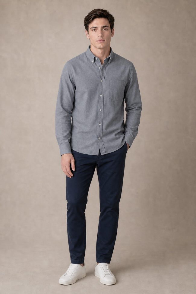 Ανδρικό Σετ Πουκάμισο Oxford Γκρι & Navy Chino