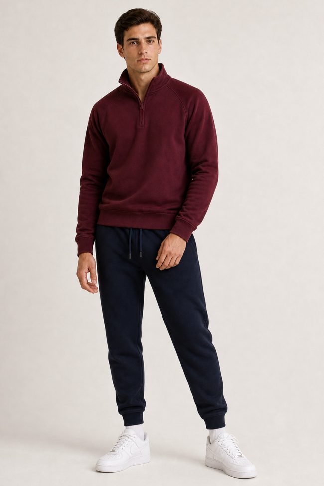 Ανδρικό Σετ Navy Φόρμας & Μπορντό Φούτερ Half-Zip