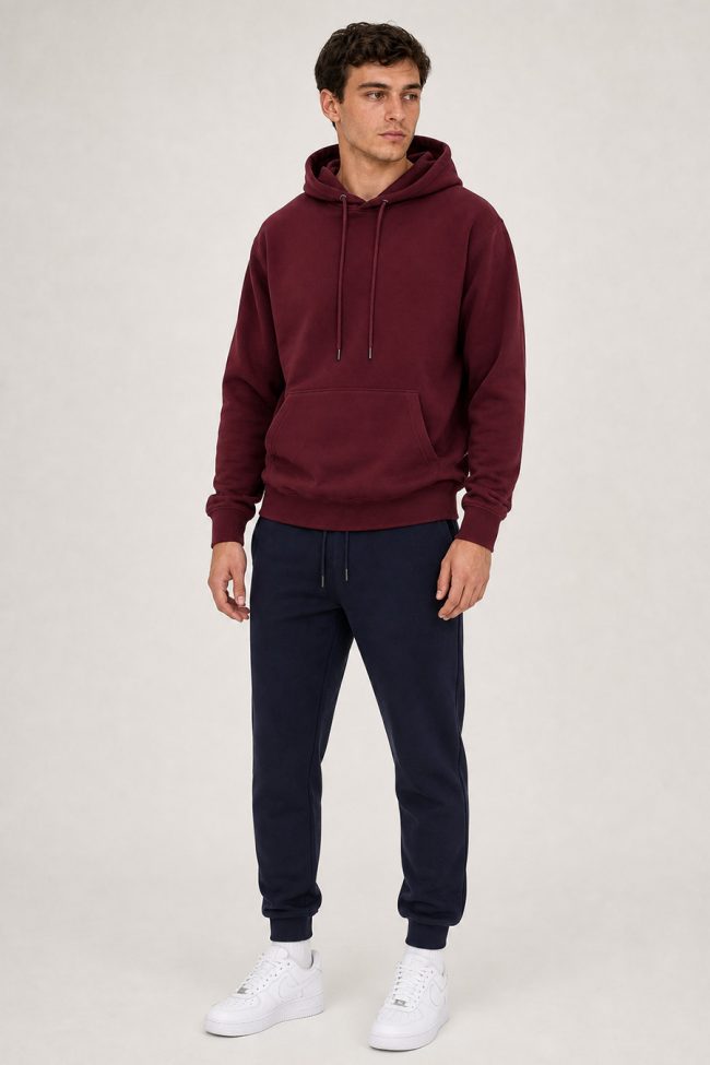 Ανδρικό Σετ Μπορντό Φούτερ με Κουκούλα & Navy Jogger