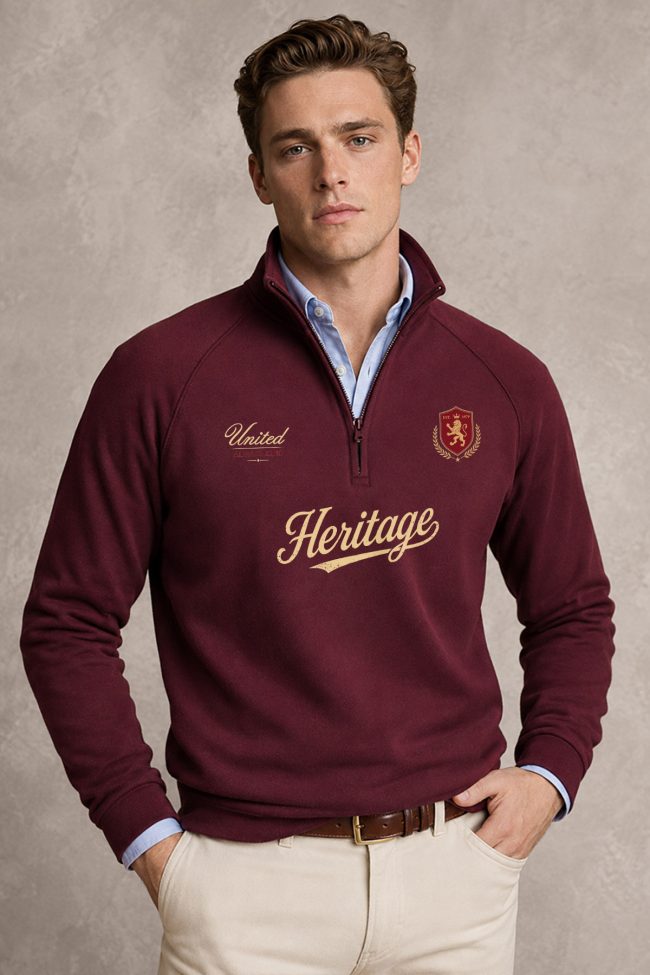 Heritage Script, Φούτερ Half Zip σε Μπορντώ Χρώμα