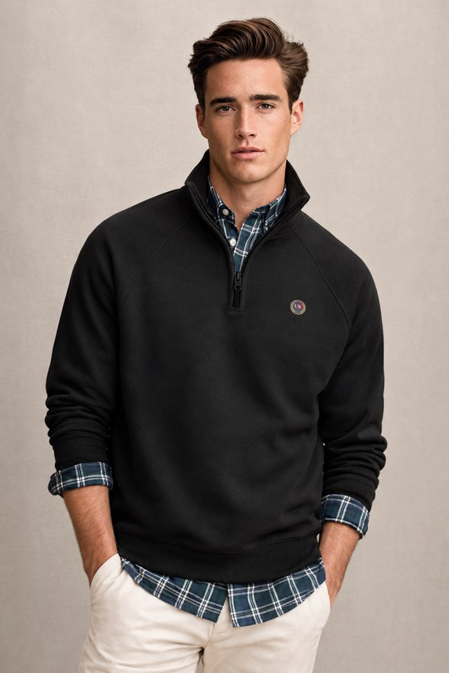 UK Heritage Badge, Φούτερ Half Zip σε Μαύρο Χρώμα