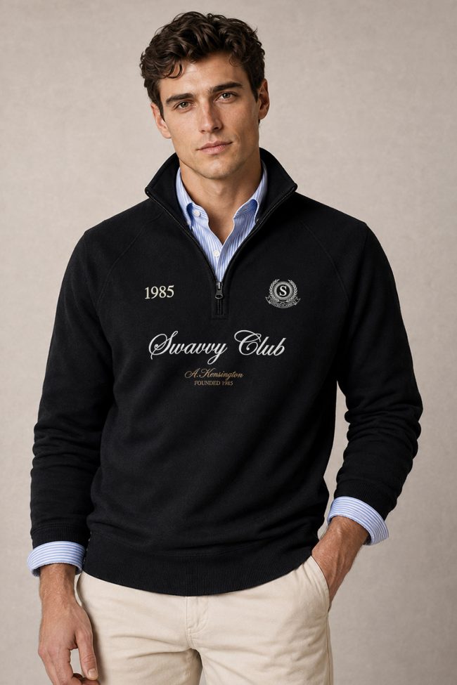 Swavvy Club Script, Φούτερ Half Zip σε Μαύρο Χρώμα