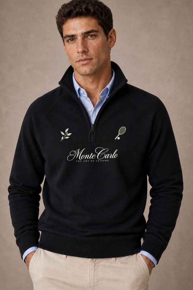 Monte Carlo Racquet, Φούτερ Half Zip σε Μαύρο Χρώμα