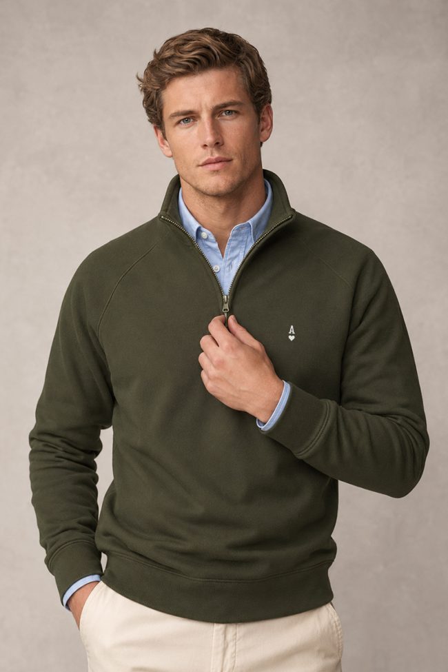 White Ace, Φούτερ Half Zip σε Χακί Χρώμα