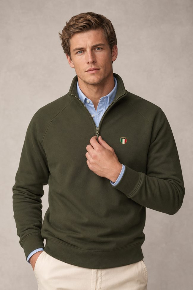 Italia Gold Crest, Φούτερ Half Zip σε Χακί Χρώμα