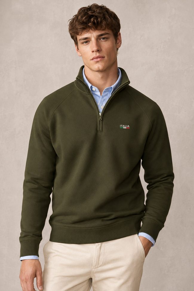 Classic Italia, Φούτερ Half Zip σε Χακί Χρώμα