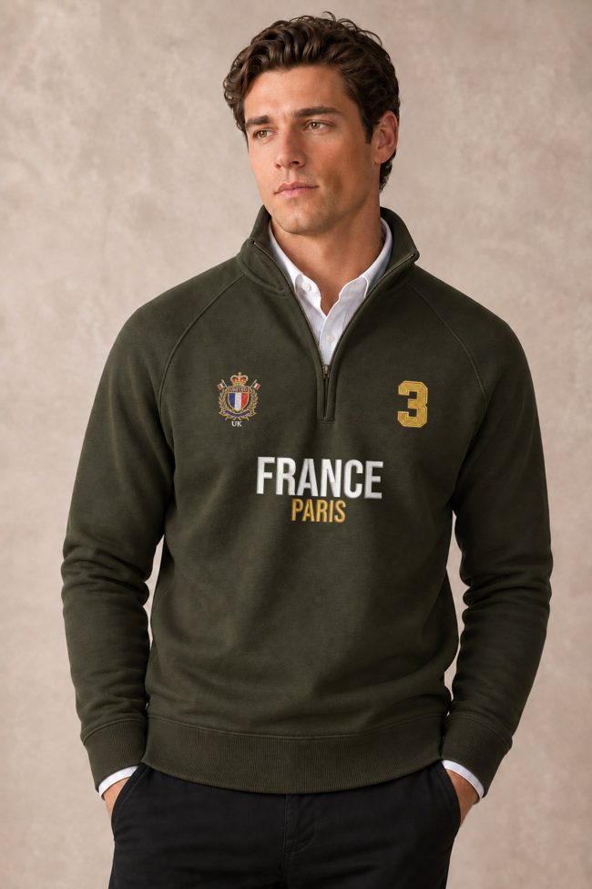 Φούτερ Half Zip France Paris Varsity σε Χακί Χρώμα