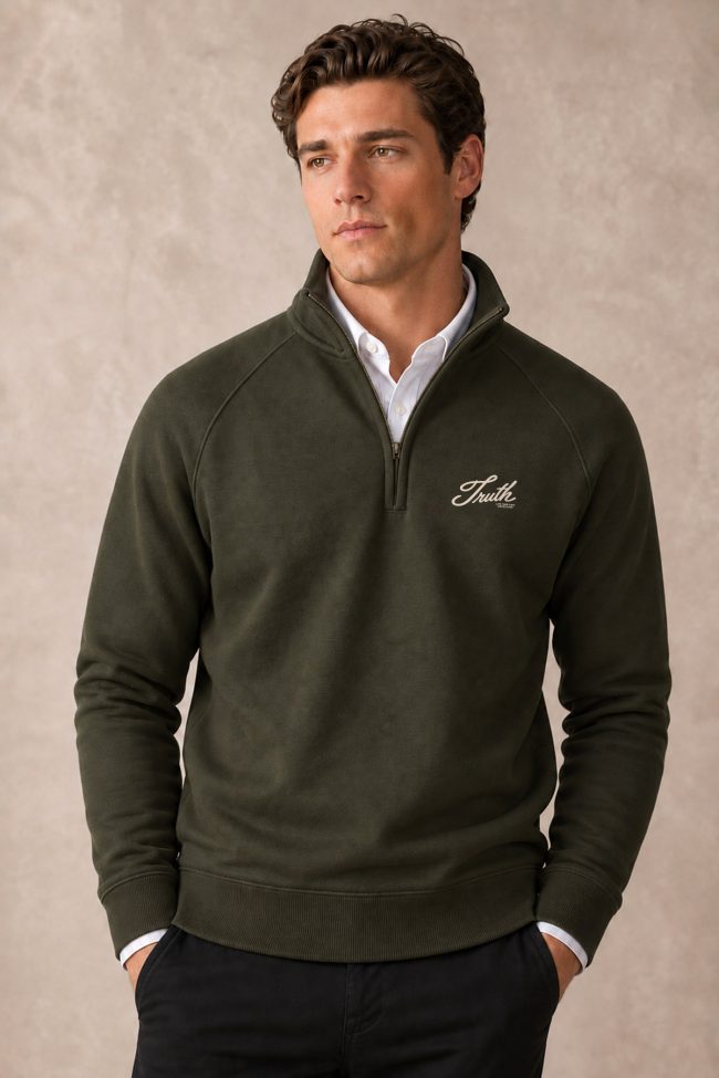 Truth Script, Φούτερ Half Zip σε Χακί Χρώμα