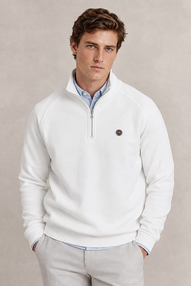 UK Heritage Badge, Φούτερ Half Zip σε Λευκό Χρώμα