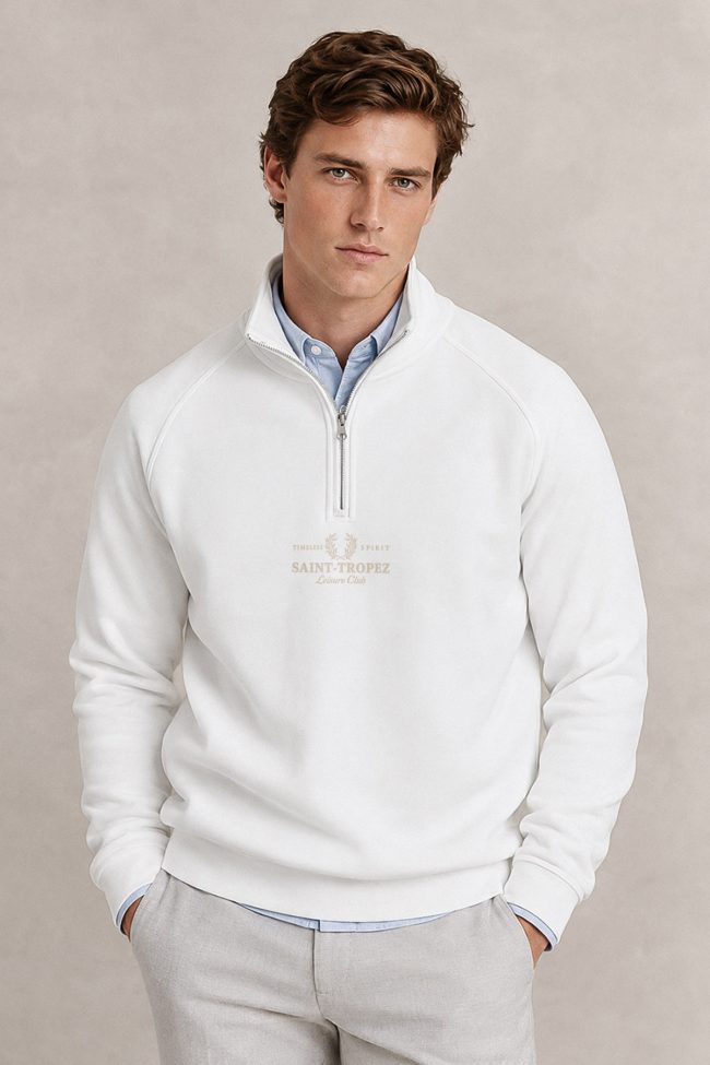 Saint Tropez Ivory, Φούτερ Half Zip σε Λευκό Χρώμα