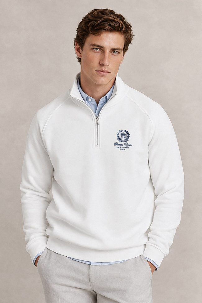 Φούτερ Half Zip Champs Élysées Crest σε Λευκό Χρώμα