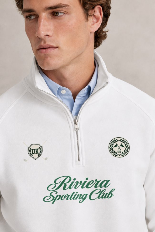 Riviera Sporting, Φούτερ Half Zip σε Λευκό Χρώμα
