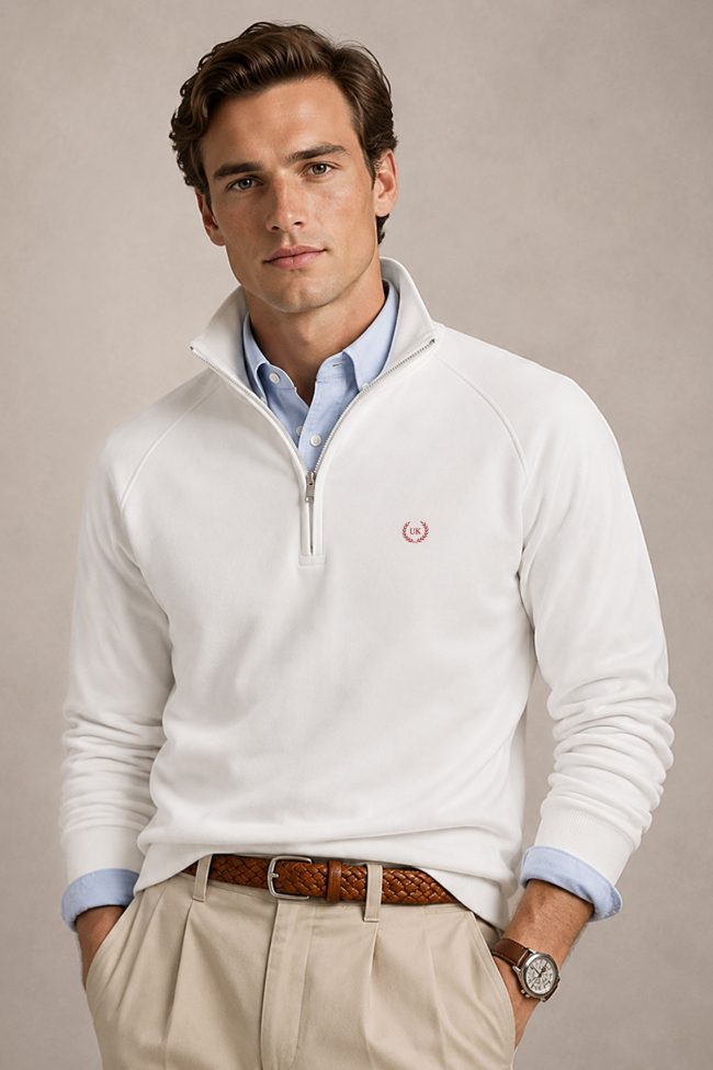 UK Royal Red, Φούτερ Half Zip σε Λευκό Χρώμα