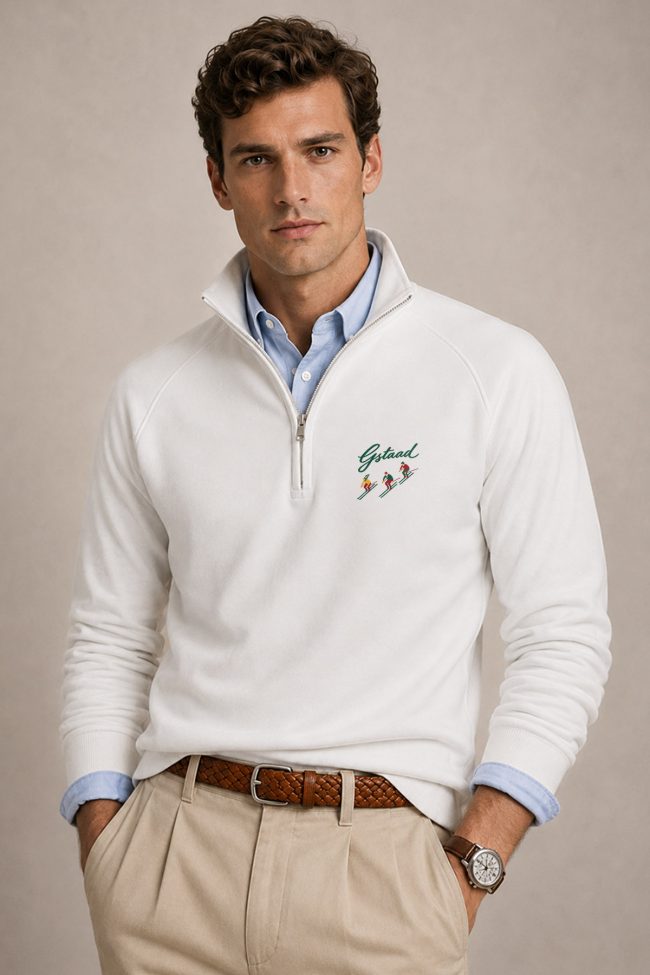 Gstaad Ski Mini, Φούτερ Half Zip σε Λευκό Χρώμα