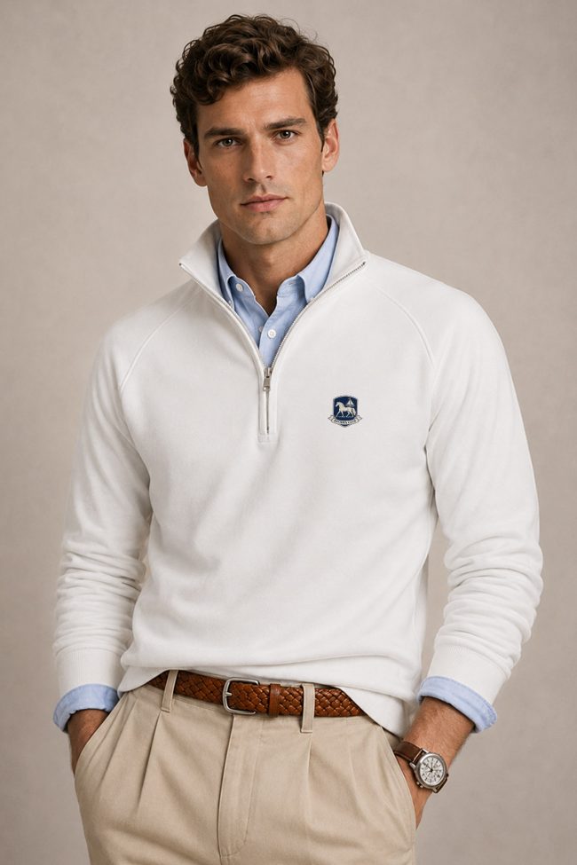 Riviera Equestrian, Φούτερ Half Zip σε Λευκό Χρώμα
