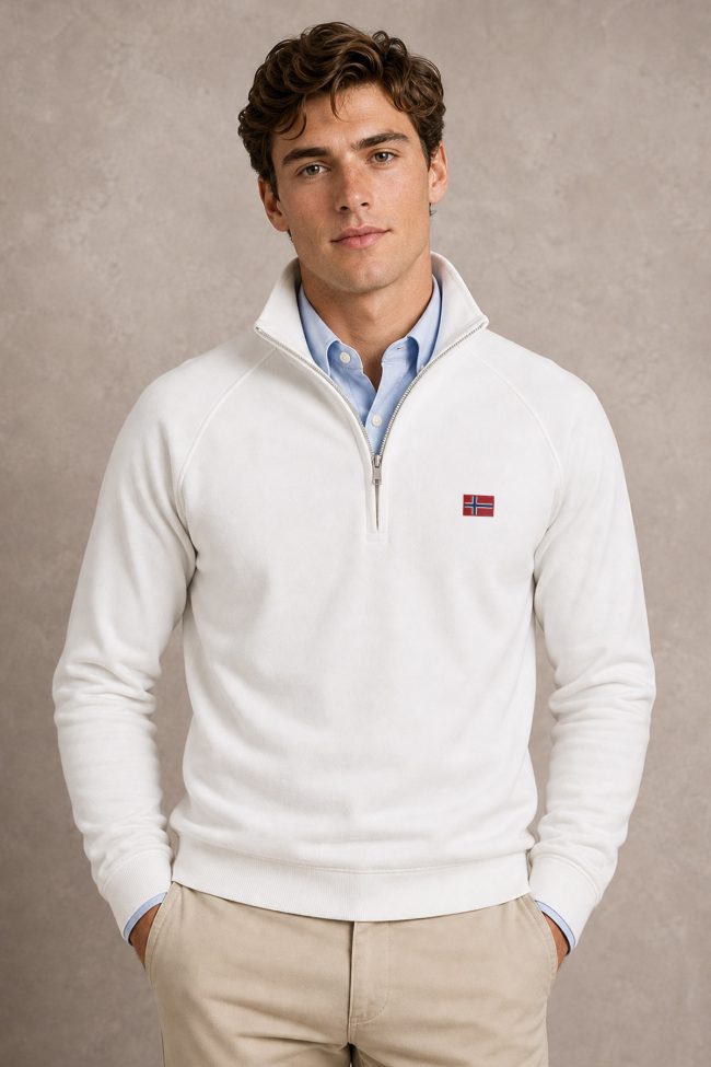Norwegian Flag, Φούτερ Half Zip σε Λευκό Χρώμα