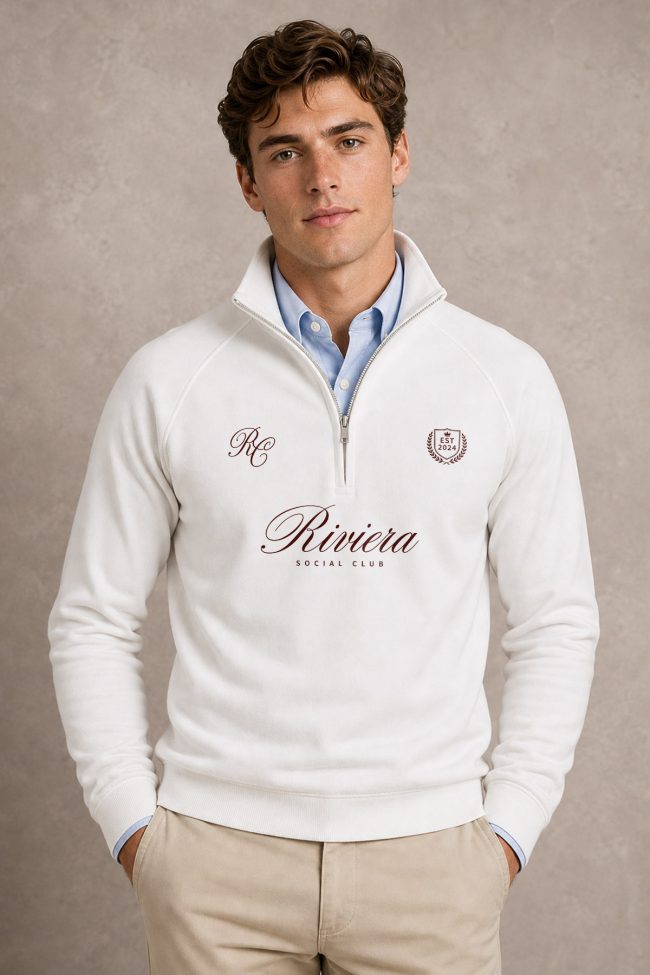 Φούτερ Half Zip Riviera Crest Script σε Λευκό Χρώμα