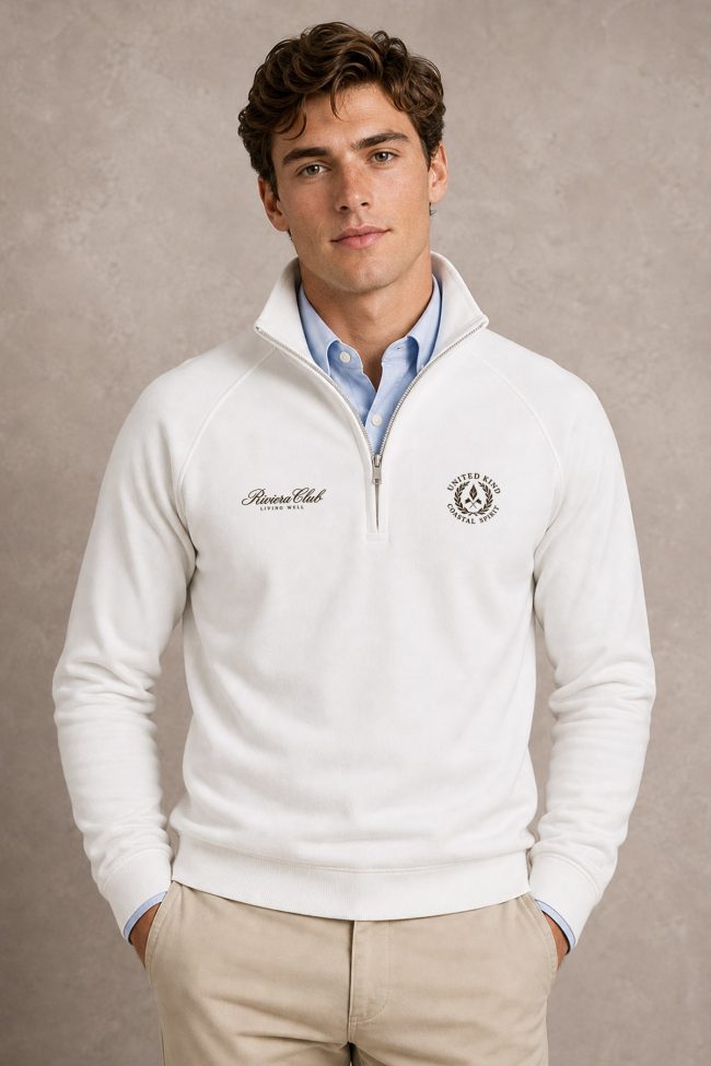 Riviera Yacht Club, Φούτερ Half Zip σε Λευκό Χρώμα