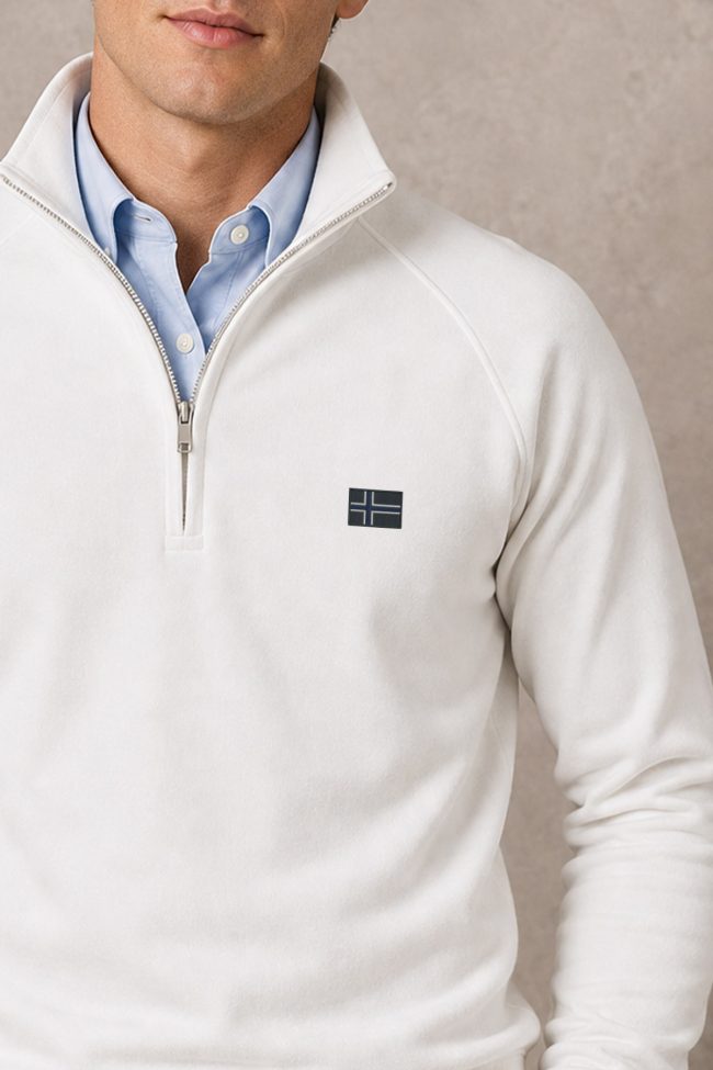 Norway Flag Minimal, Φούτερ Half Zip σε Λευκό Χρώμα