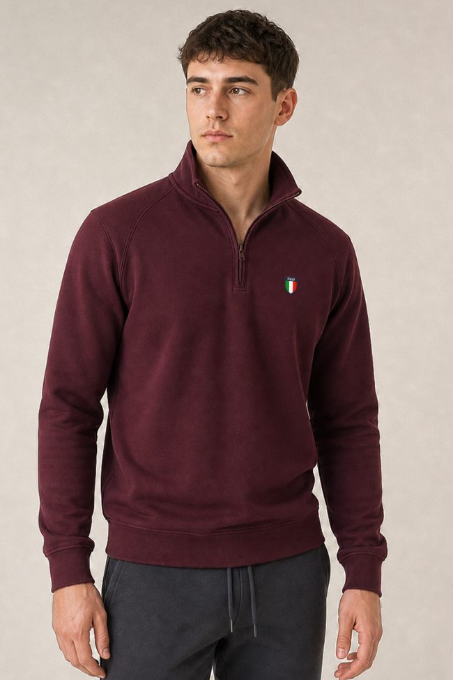 Italy Navy Shield, Φούτερ Half Zip σε Μπορντώ Χρώμα