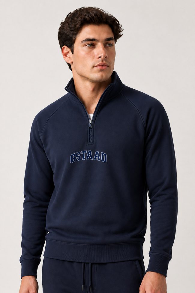 Gstaad Varsity, Φούτερ Half Zip σε Μπλε Χρώμα