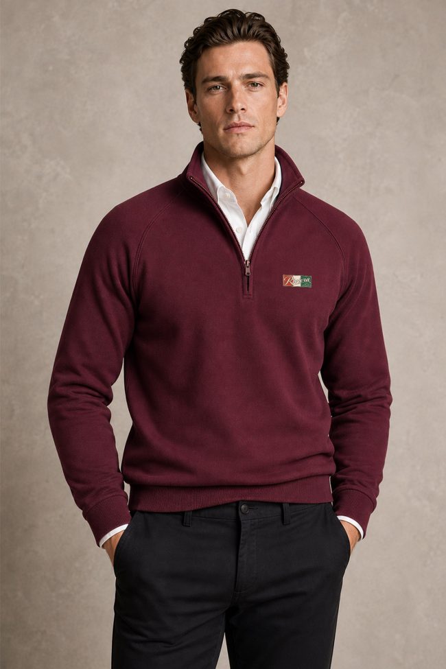 Riviera Tricolour, Φούτερ Half Zip σε Μπορντώ Χρώμα