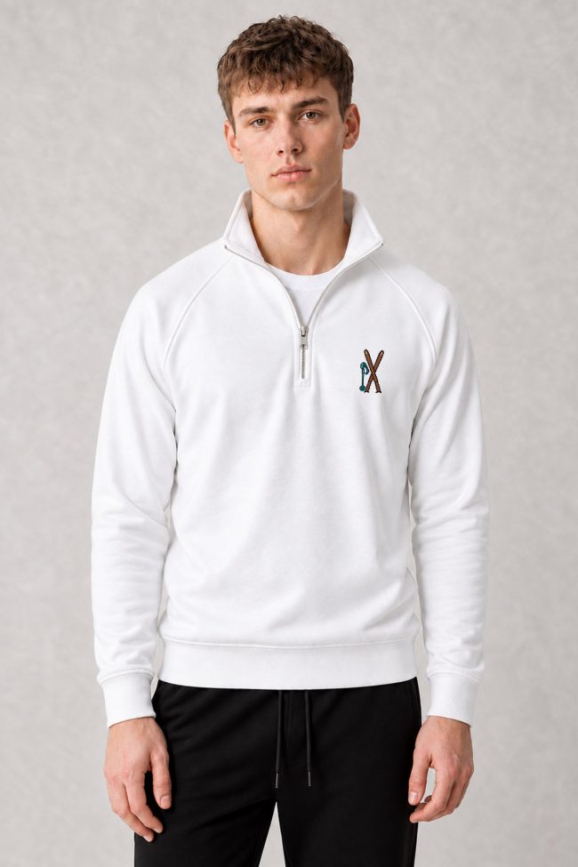 Crossed Skis, Φούτερ Half Zip σε Λευκό Χρώμα