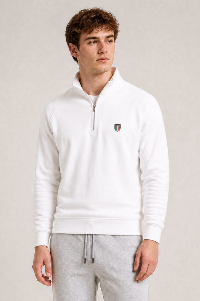 Italia Shield, Φούτερ Half Zip σε Λευκό Χρώμα
