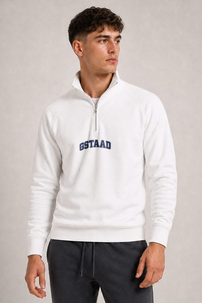 Gstaad Varsity, Φούτερ Half Zip σε Λευκό Χρώμα