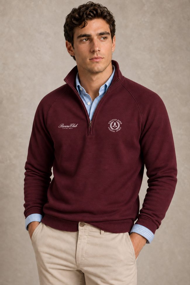 Riviera Yacht Club, Φούτερ Half Zip σε Μπορντώ Χρώμα