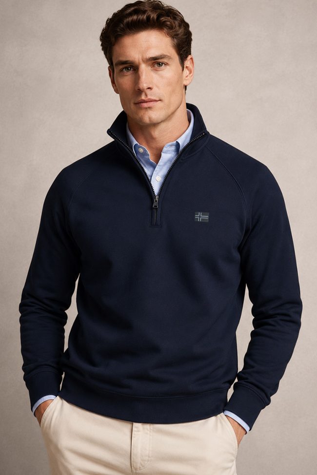Norway Flag Minimal, Φούτερ Half Zip σε Μπλε Χρώμα