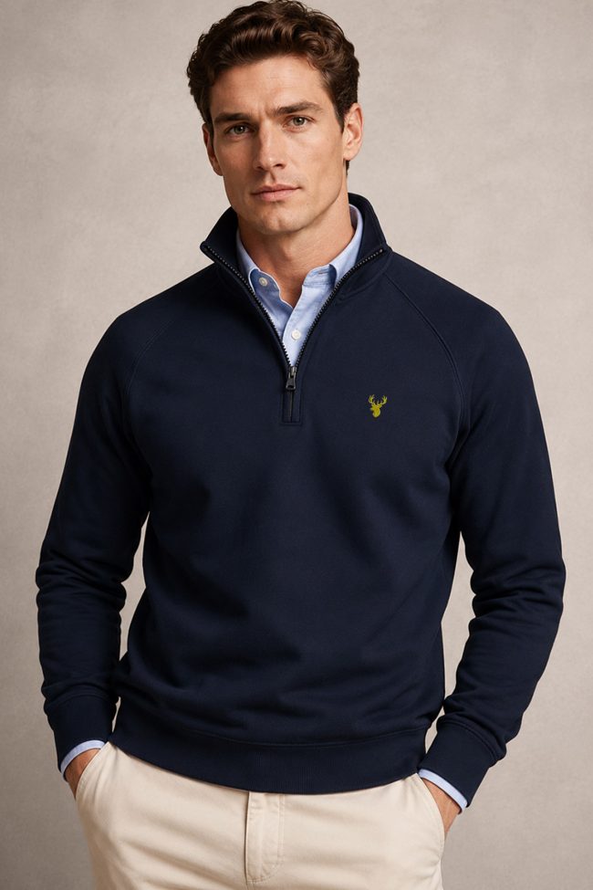 Yellow Deer, Φούτερ Half Zip σε Μπλε Χρώμα