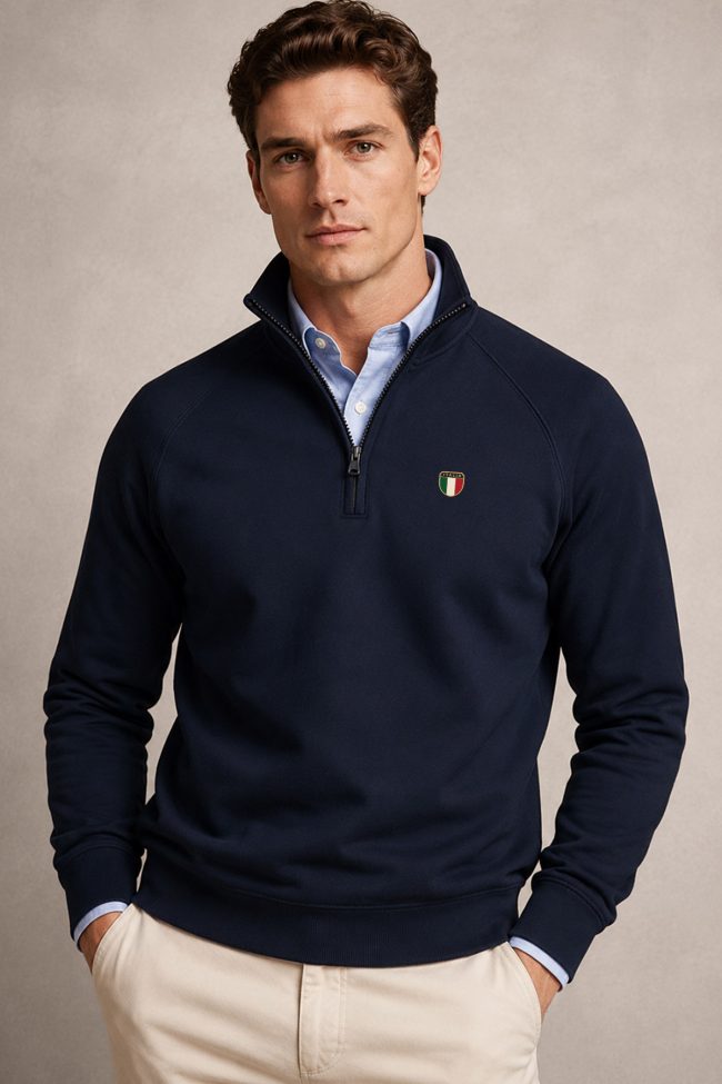 Italia Gold Crest, Φούτερ Half Zip σε Μπλε Χρώμα