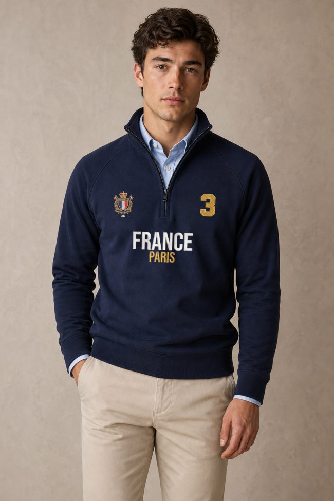 Φούτερ Half Zip France Paris Varsity σε Μπλε Χρώμα