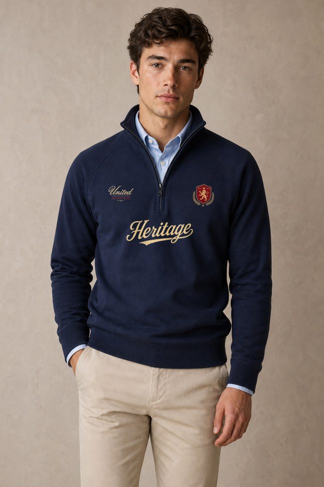 Heritage Script, Φούτερ Half Zip σε Μπλε Χρώμα