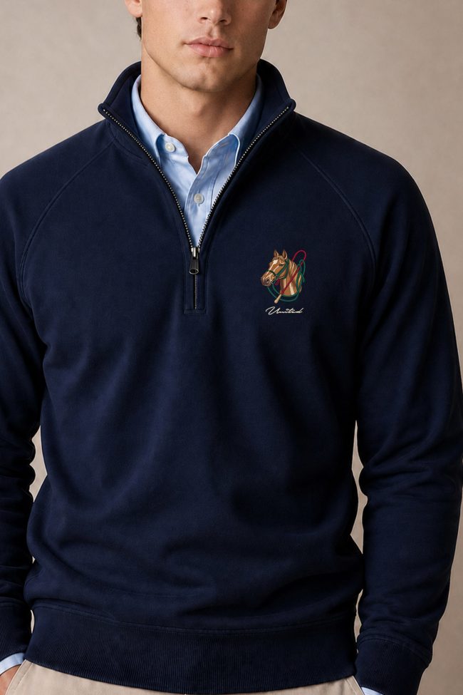 Equestrian Heritage, Φούτερ Half Zip σε Μπλε Χρώμα